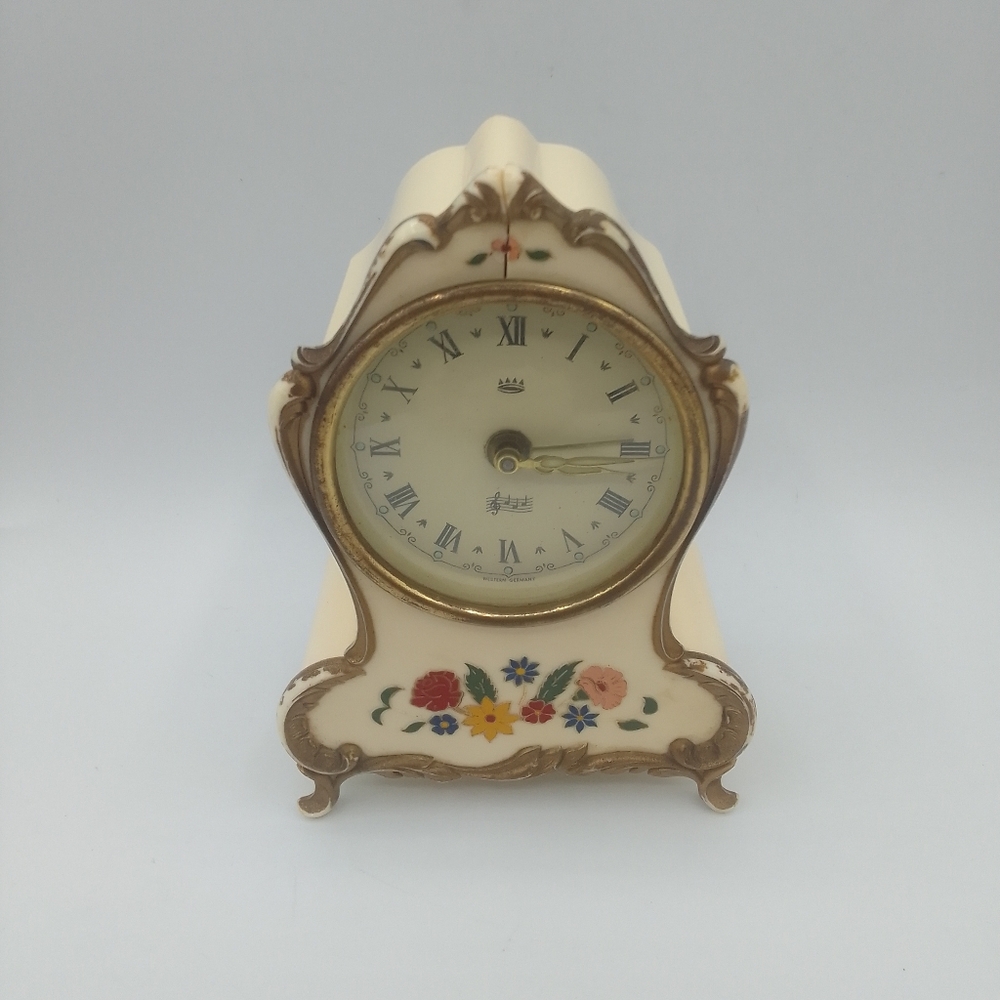 Elegant Cream Floral Wind Up Clock From Germany